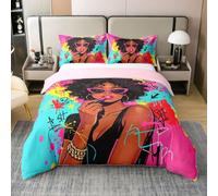 Homewish Cool Afro Melanin Princess - Juego de ropa de cama individual de algodón con 1 funda de almohada