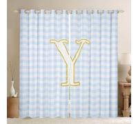 Homewish Cortinas a cuadros azules y blancos de 66 x 72 pulgadas, juego de 2 paneles - Cortinas opacas con letra inicial Y, cortinas personalizadas con cuadrícula del alfabeto, cortinas de cuadros