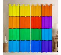 Homewish Cortinas de ventana a cuadros arcoíris de 46 x 54 pulgadas, juegos de 2 paneles, cortinas opacas de tablero de ajedrez, cortinas geométricas a cuadros para ventana, juego de cuadrícula