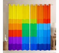 Homewish Cortinas de ventana a cuadros arcoíris de 46 x 54 pulgadas, juegos de 2 paneles, cortinas opacas geométricas a cuadros de ajedrez, cortinas de cuadros estéticos, juego de cuadrícula para
