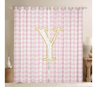 Homewish Cortinas de ventana a cuadros rosa y blanco de 167 x 183 cm, juego de 2 paneles - Cortinas opacas con letra inicial Y, cortinas personalizadas con cuadrícula del alfabeto, cortinas de cuadros