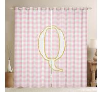 Homewish Cortinas de ventana a cuadros rosas de 66 x 90 pulgadas, juego de 2 paneles - Cortinas opacas con letras iniciales de cuadrícula de ajedrez del alfabeto, cortinas de cuadros de búfalo