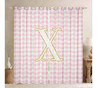 Homewish Cortinas de ventana con letra inicial X de 66 x 72 pulgadas, juegos de 2 paneles, cortinas opacas con cuadrícula de búfalo, alfabeto, cortinas personalizadas con monograma geométrico a