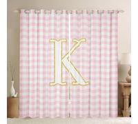 Homewish Cortinas de ventana de cuadrícula rosa de 52 x 90 pulgadas, juegos de 2 paneles - Cortinas opacas a cuadros con letra K inicial K, cortinas opacas a cuadros de búfalo, cortinas de cuadros a