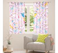 Homewish Cortinas mágicas de unicornio para ventana de 117 x 137 cm, juego de 2 paneles, cortinas opacas de unicornio morado y arco iris, cortinas personalizadas con monograma en V, cortinas de