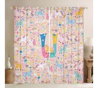 Homewish Cortinas mágicas de unicornio para ventana de 46 x 72 pulgadas, juegos de 2 paneles, cortinas opacas de unicornio rosa y arco iris, cortinas personalizadas con monograma en U, cortinas de