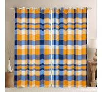 Homewish Cortinas opacas onduladas a cuadros naranjas y azules de 66 x 90 pulgadas