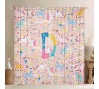 Homewish Cortinas personalizadas de unicornio para ventana de 117 x 137 cm, juego de 2 paneles - Cortinas opacas con monograma D de unicornio, bonitas cortinas de arco iris rosa, cortinas de flores