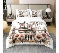 Homewish Farmhouse Donkey - Juego de funda de edredón con 2 fundas de almohada, diseño rústico vintage de madera de algodón, diseño floral, hojas, cabaña, lindo juego de cama de animales