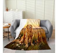 Homewish Golden Retriever - Manta de franela de 76 x 101 cm para sofá | Lindas mantas de forro polar con diseño floral de margaritas para cama, sofá, cachorro, mascota, animal doméstico