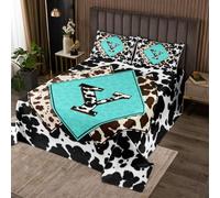 Homewish Juego de colcha de cuero vacuno blanco y negro con estampado de vaca de las tierras altas, juego de colcha masculina con letra inicial Y, ropa de cama personalizada con monograma del alfabeto