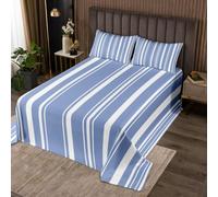 Homewish Juego de edredón azul claro, tamaño doble, 3 piezas | Juego de colcha acolchada de línea vertical para todas las estaciones, minimalista, geométrica, a rayas