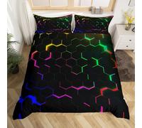 Homewish Juego de funda de edredón geométrica individual para niños y adultos, diseño de arco iris, degradado, negro, decoración de dormitorio, funda de edredón retro neón brillante, funda de edredón
