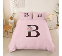 Homewish Juego de funda de edredón individual con letras y flores, ropa de cama personalizada con letra B para niños y adolescentes, funda de edredón romántica con rosas bonitas y estéticas