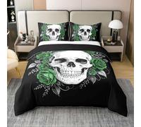 Homewish Juego de ropa de cama individual con 1 funda de almohada, diseño de huesos de esqueleto de rosas vintage