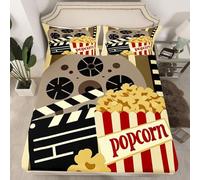 Homewish Juego de sábanas de cine retro para cama doble, con deliciosas palomitas de maíz, juego de ropa de cama para niños, adolescentes y niñas, funda de cama vintage de los años 70 y 80, 3 piezas