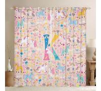Homewish Kawaii - Cortinas de ventana de unicornio de 132 x 160 cm, juego de 2 paneles - Cortinas opacas con letra inicial K de unicornio, colorido arco iris, galaxia, cortinas de mariposa floral para