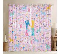 Homewish Kawaii - Cortinas de ventana de unicornio de 66 x 90 pulgadas, juego de 2 paneles - Cortinas opacas con letra inicial N unicornio, color morado, arco iris, galaxia, cortinas de mariposa