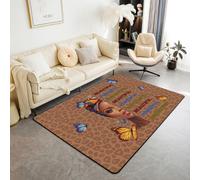 Homewish Lindas alfombras negras para niñas, 150 x 200 cm, elegante estampado de leopardo, alfombra colorida para la cabeza, no se desprende, con palabras empoderadoras, mariposas, alfombras grandes