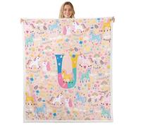 Homewish Magical Unicorn - Manta de forro polar tamaño Queen de 90 x 90 pulgadas, manta de sherpa de unicornio rosa y arcoíris, monograma personalizado, manta de felpa mullida - Decoración de flores