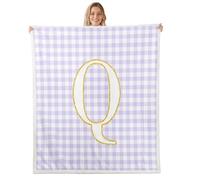 Homewish Manta de felpa mullida rosa a cuadros con letra inicial, manta de forro polar con diseño de tablero de ajedrez, manta Sherpa con diseño de cuadrícula a cuadros para cama, sofá, tamaño Queen