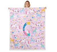 Homewish Manta de forro polar con letra C inicial de unicornio, tamaño Queen, 90 x 90 pulgadas, bonita manta de sherpa de unicornio kawaii, color morado, arcoíris, floral, decoración de mariposas