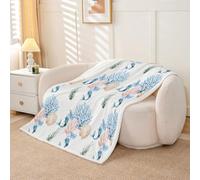 Homewish Manta de forro polar de sirena con purpurina, tamaño Queen, 90 x 90 pulgadas, algas marinas de coral, manta de sherpa costera, manta de felpa mullida del océano, decoración de animales