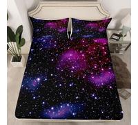 Homewish Sábana Bajera 90x190 Serie Galaxia 1 Plaza, Sábana con Motivo de Cielo Estrellado Morado para Niños Niños y Niñas, Sábana de Nebulosa del Universo, Juego de Cama Galaxia Impreso