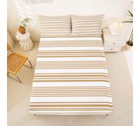 Homewish Sábana bajera ajustable horizontal a rayas para cama individual | Juego de sábanas clásicas de rayas abstractas neutrales de 40 cm de profundidad, juego de ropa de cama geométrica minimalista