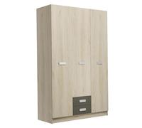 Homey - Armario de Tres Puertas con Altillo y Dos cajones Modelo Oslo para Dormitorios de Matrimonio e Infantiles, Color Puccini - Grafito, Medidas: 130 cm (Ancho) x 207,6 cm (Alto) x 50 cm (Fondo)