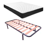 Homey - Cama Completa con Colchón Sleep Pro Reversible + Somier de Láminas Basic con 4 Patas Abrazadera, 90 x 190
