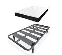 Homey - Cama Completa con Colchón Sleep Pro Reversible + Somier de Láminas Reforzado con 4 Patas Cilíndricas Metálicas Roscadas, 90 x 190