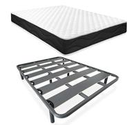Homey - Cama Completa con Colchón Sleep Pro Reversible + Somier de Láminas Reforzado con 6 Patas Cilíndricas Metálicas Roscadas, 150 x 190