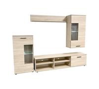 Homey - Mueble de Salón Moderno con Leds, Módulos de Comedor, Modelo Alba, Acabado en Cambria, Medidas: 229 cm (Ancho) x 200 cm (Alto) 38 cm (Fondo)