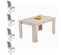Homey - Pack Mesa de Comedor Extensible, Modelo Queen, Color Cambria + 4 Sillas Tapizadas Acabadas en Marengo, Modelo Skadi, con Patas Cromadas
