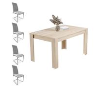 Homey - Pack Mesa de Comedor o Salón, Modelo Teide, Color Cambria + 4 Sillas Tapizadas Acabadas en Marengo, Modelo Skadi, con Patas Cromadas
