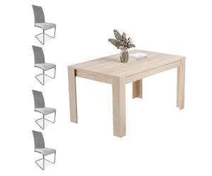 Homey - Pack Mesa de Comedor o Salón, Modelo Teide, Color Cambria + 4 Sillas Tapizadas Acabadas en Marengo, Modelo Skadi, con Patas Cromadas