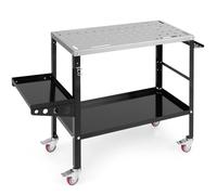 HOMFME Banco de Trabajo móvil de Metal, 92 x 46 cm, Mesa de Soldadura, 4 | Estante de herramientas, bandeja, agujeros de fijación de 0.63 pulgadas y estante inferior, carrito de soldadura de acero