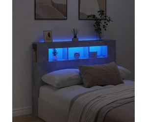 Homgoday Cabecero de cama con luces LED, cabecero de cama con luces LED, cabecero de cama con estantes, cabeceros, accesorios de cama para cama, dormitorio, gris hormigón, 140 x 18,5 x 103,5 cm