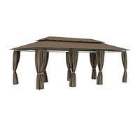 Homgoday Cenador con Cortinas Gris Taupe 180g/m² 600x298x270 cm Carpa Camping con Techo, Cenador con Techo Gazebo Exterior Impermeable y Protector Solar, para Fiestas Patio Camping