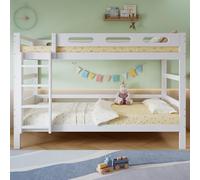 Homgoday Litera de Madera Maciza 90x200 cm, Cama Infantil con Barandilla de Seguridad y Escalera Antideslizante, Diseño Que Ahorra Espacio para Habitaciones Pequeñas, Blanca