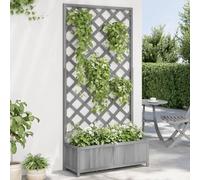 Homgoday Macetero con enrejado, jardinera con enrejado, jardinera con enrejado, caja de madera, enrejado de jardín, jardinera para plantas trepadoras, color gris, madera maciza de abeto, 90 x 35 x 180