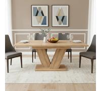 Homgoday Mesa de Comedor Extensible 140-180 cm, Mesa Cuadrada de Madera MDF con Patas en Forma de V, para 4-8 Personas, Capacidad de Carga 60 kg, Color Roble Natural, para Comedor y Cocina