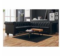 Homgoday Mueble de sofá Chersterfield de 5 plazas de piel artificial negra, sofá Chesterfield moderno, sofá de piel sintética, sofá de piel, sofá vintage, sofá de oferta, sofá de piel sintética