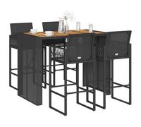 Homgoday Set Bar jardín sin Cojines 5 pzas ratán sintético Acacia Negro Barra Jardin Barra Bar Exterior mesas Altas y taburetes Dimensiones 145 cm