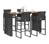 Homgoday Set Bar jardín sin Cojines 5 pzas ratán sintético Acacia Negro Barra Jardin Barra Bar Exterior mesas Altas y taburetes Dimensiones 185 cm
