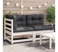 Homgoday Sofá de jardín 2 plazas con Cojines Madera Maciza Pino Blanco, Set Muebles de Salon Exterior, Conjunto Muebles de Jardin, Juego de Muebles de jardín