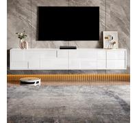Homgoday Soporte para TV Moderno 170 cm, Blanco Alto Brillo, 3 Puertas y 2 Cajones, Sin Tiradores, Almacenamiento Óptimo para Salón, Mueble para Televisor