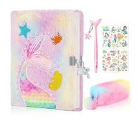 homicozy Diario Secreto Niña con Cerradura, Libretas Bonitas para Escritura y Dibujo, Cuaderno de Sirena Peluche con Caja de lápices, 160 Páginas Rayadas A5 Journal, Papelería Regalo para Niña 7-12
