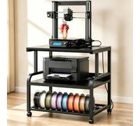 Homieasy Soporte para impresora 3D con toma de corriente, carrito de impresora rodante resistente de 23.6 x 23.6 pulgadas con almacenamiento de filamentos, mesa de impresora de 3 niveles con ruedas de